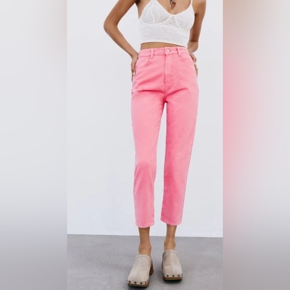 2/$30 Zara Women /Teen  Mom Fit Ankle Jeans Pink Denim– Size US 2 (Small) - Picture 1 of 8